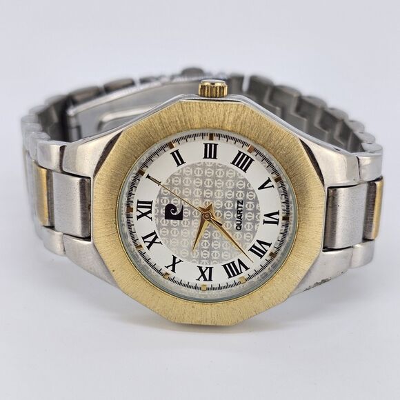 Piere Cardin 38MM Men's Watch Roman Numerals Gold Gray Bracelet 7" New Battery - Picture 1 of 14